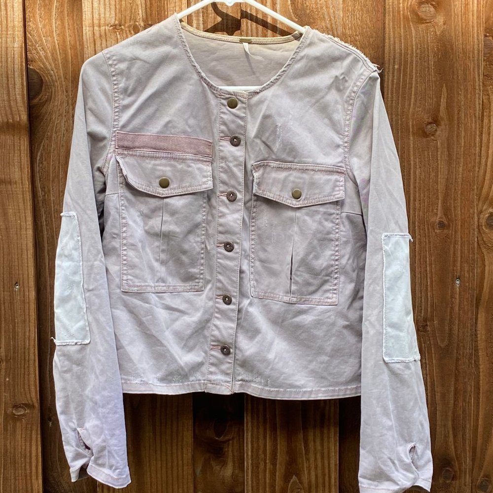 Free People Lou Pink Distressed Military Jacket - Picture 3 of 8